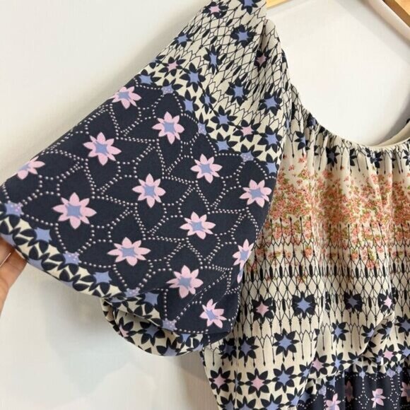 Dex Scoop Back Tiered Midi Dress Navy Garden Women’s 2XL Floral Peasant Summer - Picture 2 of 9